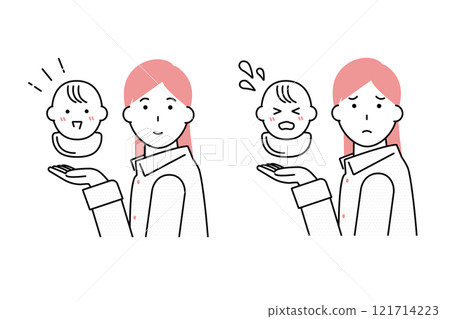 Illustration of young mother and baby's face variations-childcare support image 121714223