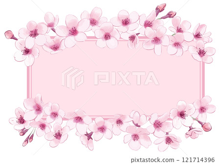 Cherry blossom. Hand-drawn style flowers. Decorative frame. 121714396