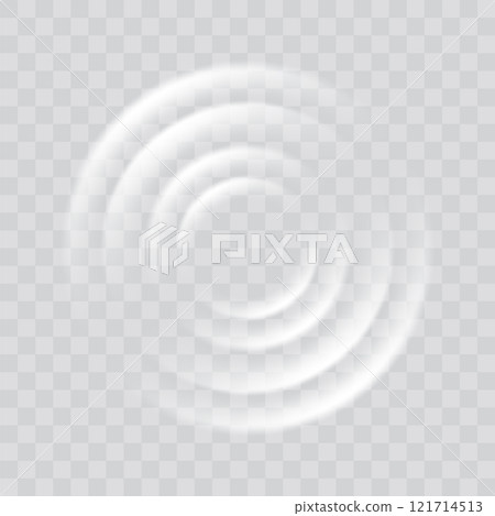 Water ripple effect top view. Realistic caustic drop or sound wave splash effect, concentric circles in puddle. Vector round wave surface on transparent background Water ripple effect top view. Realistic caustic drop or sound wave splash effect, concentric circles in puddle. Vector round wave surface on transparent background 121714513