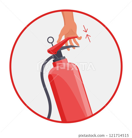 Fire extinguisher instruction. Fire prevention and extinguishing tips. Safety Information, poster or banner for website. Cartoon flat vector illustrations isolated on blue background 121714515