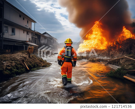 Firefighters Fighting Disasters 121714536