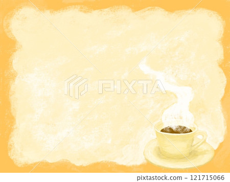 A cup of hot coffee illustration on a beige smoky background with an orange background A cup of hot coffee illustration on a beige smoky background with an orange background 121715066