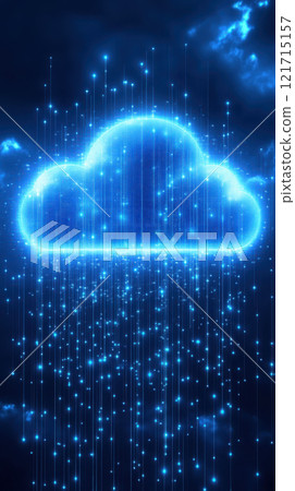 Glowing digital cloud with blue particles and light effects 121715157