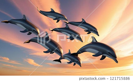 Dolphins in the sunset 121715886