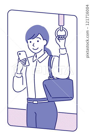 Scene of a working woman using a smartphone during her commute - simple and pop vector illustration 121716084