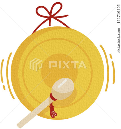 Chinese gongs and sticks for hitting them to make loud noises Celebrating Chinese New Year. Vector Illustration on white background. Chinese gongs and sticks for hitting them to make loud noises Celebrating Chinese New Year. Vector Illustration on white background. 121716305
