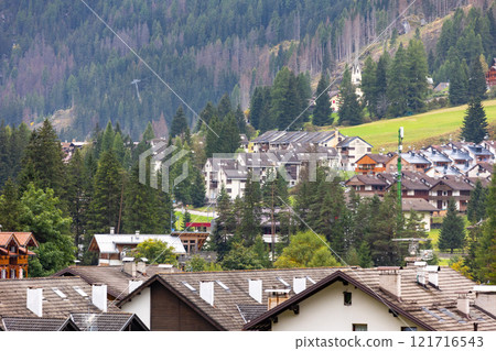 summer in Fassa valley and Canazei village, Italy summer in Fassa valley and Canazei village, Italy 121716543
