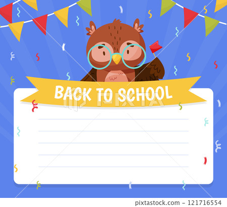 Back to School with Smart Owl Character as Forest Animal Vector Template Back to School with Smart Owl Character as Forest Animal Vector Template 121716554