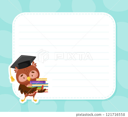 Note Card with Smart Owl Character as Forest Animal Vector Template 121716558