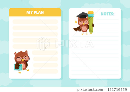 Note Card with Smart Owl Character as Forest Animal Vector Template 121716559