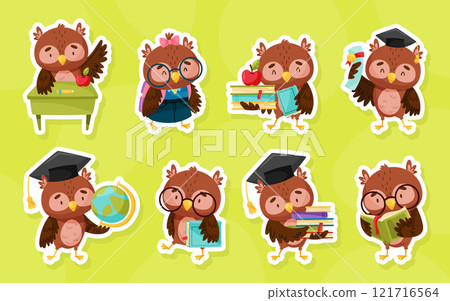 Smart Owl Character as Wise Forest Animal Vector Set 121716564
