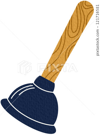 Plunger, pumping plumbing tool for toilet and sink unclog. Cleaning draining cup on pole, stick. Flat graphic vector illustration isolated on white background 121716581