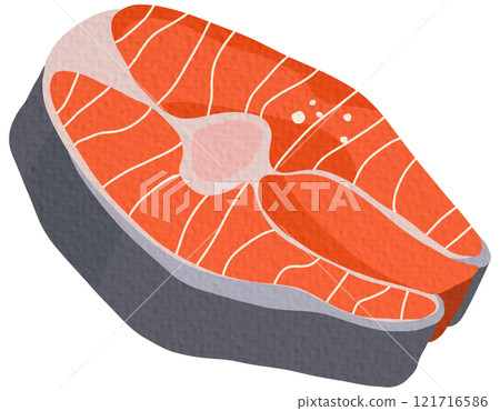 Salmon steak, fish steak, fish fillet raster isolated, red fish On white background. Salmon steak, fish steak, fish fillet raster isolated, red fish On white background. 121716586