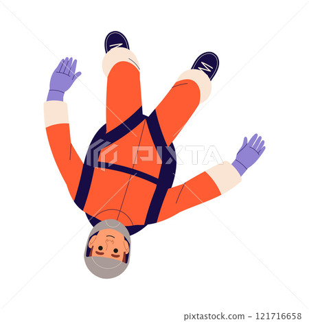 Man Skydiver in Flight Free Falling with Parachute Vector Illustration 121716658