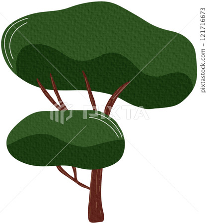 Deciduous tree with a green crown. Vector illustration isolated on white background, cartoon style. 121716673