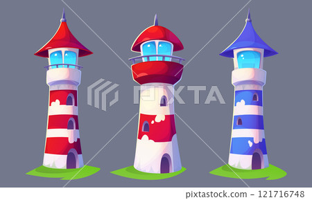 Cartoon lighthouse set Cartoon lighthouse set 121716748