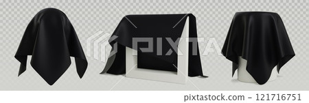 Cover cloth reveal showing draped black fabric Cover cloth reveal showing draped black fabric 121716751