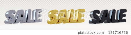 3D sale lettering set in metallic textures 3D sale lettering set in metallic textures 121716756
