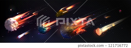 Flying asteroids set on transparent background 121716772