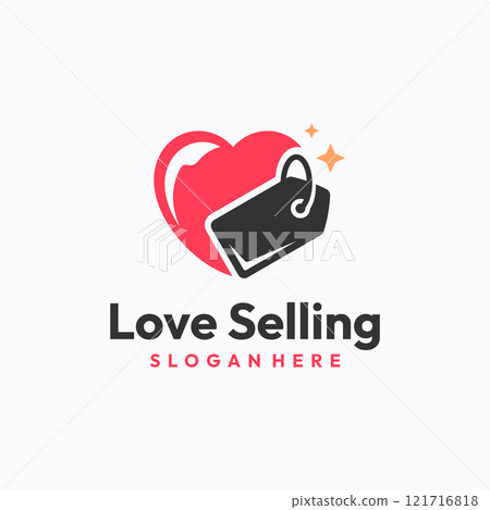 Love selling logo design template. Love and price tag concept. Creative vector symbol. Love selling logo design template. Love and price tag concept. Creative vector symbol. 121716818