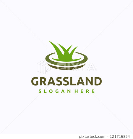 Grassland logo design template. Lawn care concept. Creative vector symbol. 121716834