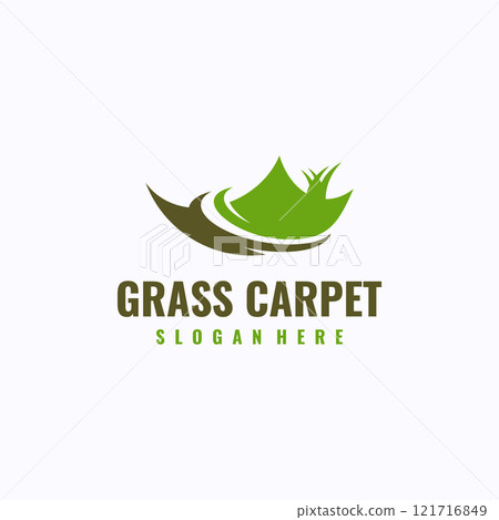 Grass carpet logo design template. Artificial green grass carpet service concept. Creative vector symbol. Grass carpet logo design template. Artificial green grass carpet service concept. Creative vector symbol. 121716849