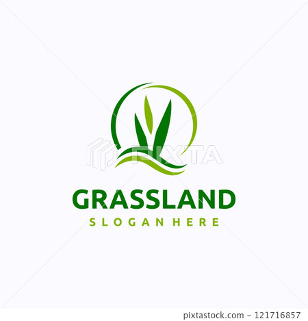 Grassland logo design template. Lawn care concept. Creative vector symbol. 121716857