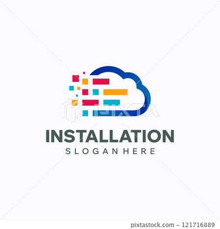 Installation logo design template. Cloud software access concept. Creative vector symbol. 121716889