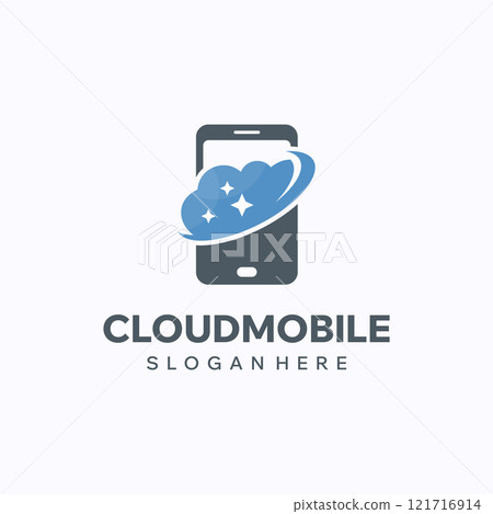 Cloud phone logo design template. Mobile app concept. Creative vector symbol. 121716914