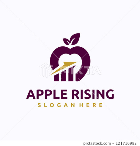Apple rising logo design template. Natural foods market researcher concept. Creative vector symbol. 121716982