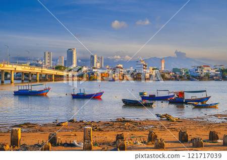 Vietnamese fishing boats at the pier or pier in Nha Trang, Asia 121717039