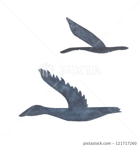 Flying birds, gees set isolated on white. High quality hand-drawn watercolor simple flat illustration for landscapes, scrapbooking, wrapping paper, textile, sea voyage souvenirs decor and design Flying birds, gees set isolated on white. High quality hand-drawn watercolor simple flat illustration for landscapes, scrapbooking, wrapping paper, textile, sea voyage souvenirs decor and design 121717260