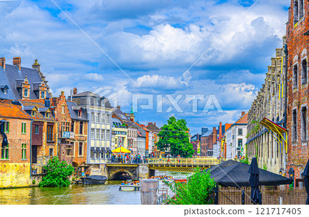 Ghent historical city centre, Gent old town, East Flanders province, Flemish Region, Belgium 121717405