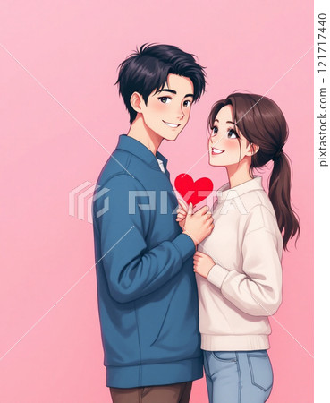 Red paper heart written by a happy lover. The concept of a loving lover. Hand-drawn style, book. 121717440