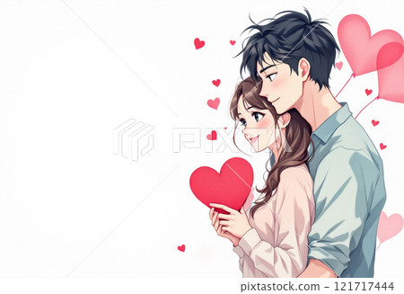 Red paper heart written by a happy lover. The concept of a loving lover. Hand-drawn style, book. 121717444