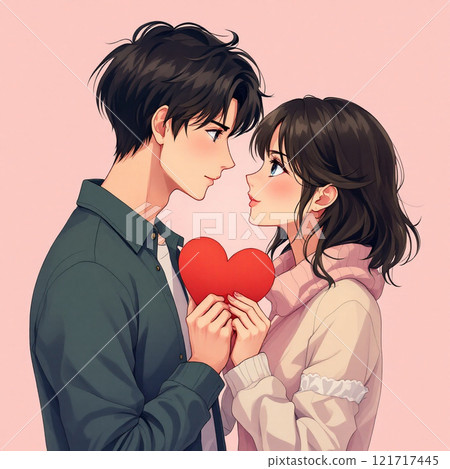 Red paper heart written by a happy lover. The concept of a loving lover. Hand-drawn style, book. 121717445