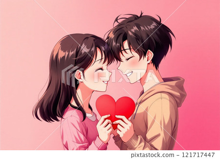 Red paper heart written by a happy lover. The concept of a loving lover. Hand-drawn style, book. 121717447