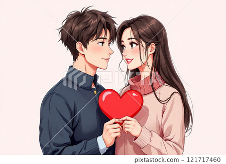 Red paper heart written by a happy lover. The concept of a loving lover. Hand-drawn style, book. 121717460