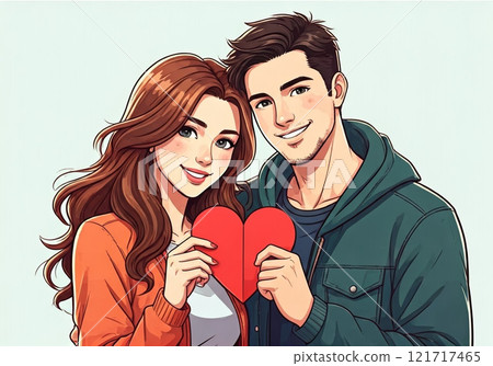 Red paper heart written by a happy lover. The concept of a loving lover. Hand-drawn style, book. 121717465