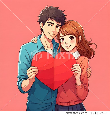 Red paper heart written by a happy lover. The concept of a loving lover. Hand-drawn style, book. 121717466