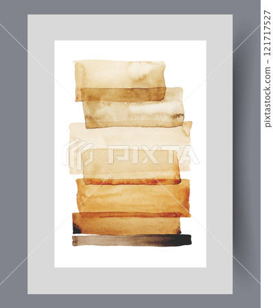 Geometric artwork with brown rectangle shapes on white background, made with watercolor paint Geometric artwork with brown rectangle shapes on white background, made with watercolor paint 121717527