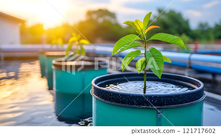 Growing plants in rainwater harvesting system with sunlight Growing plants in rainwater harvesting system with sunlight 121717602