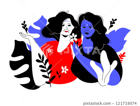 Mature beauty in bloom - colorful flat design style illustration 121718074