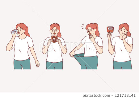 Woman with symptoms diabetes experiences thirst and hunger, or suddenly loses weight for no reason 121718141