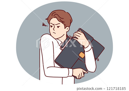 Excited man with business bag in hands is trying to avoid loss and theft of important documents 121718185