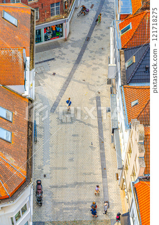 Aerial top view of Kortrijk historical city centre Aerial top view of Kortrijk historical city centre 121718275