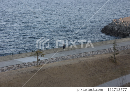 海邊風景，冬天，一個人陷入沉思 121718777