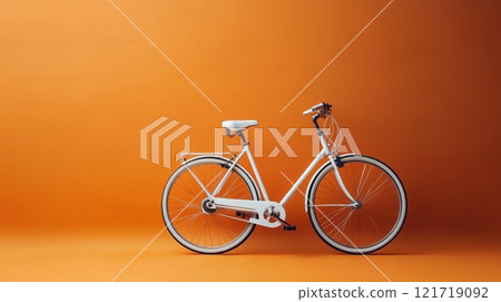 A white bicycle on an orange background. A white bicycle on an orange background. 121719092