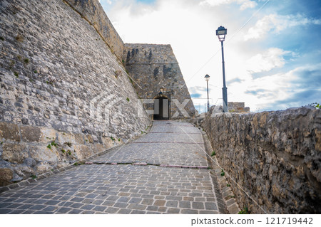 Old gate to Ulcinj Old Town in Montenegro, the southernmost city at Montenegrin coast, Europe 121719442