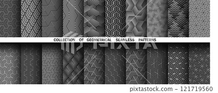 Geometric set of seamless black and gray patterns. Simple vector graphics 121719560